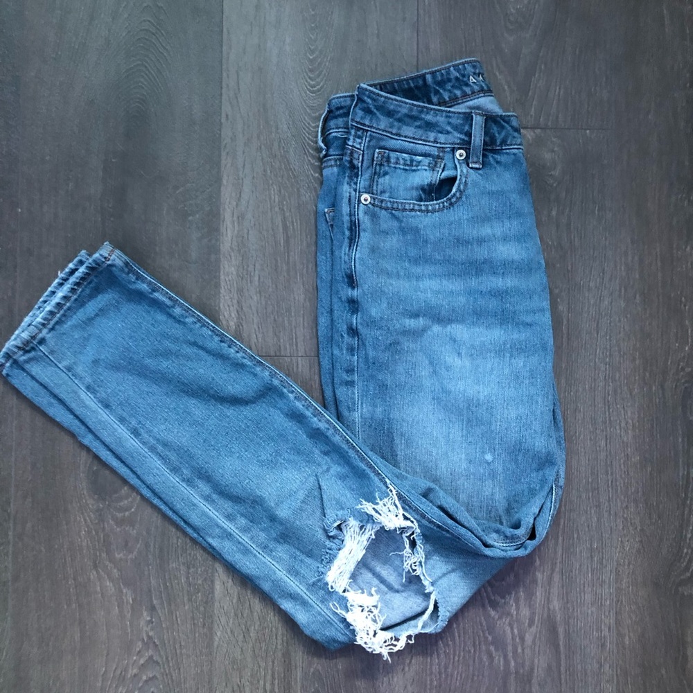 Distressed mom jeans